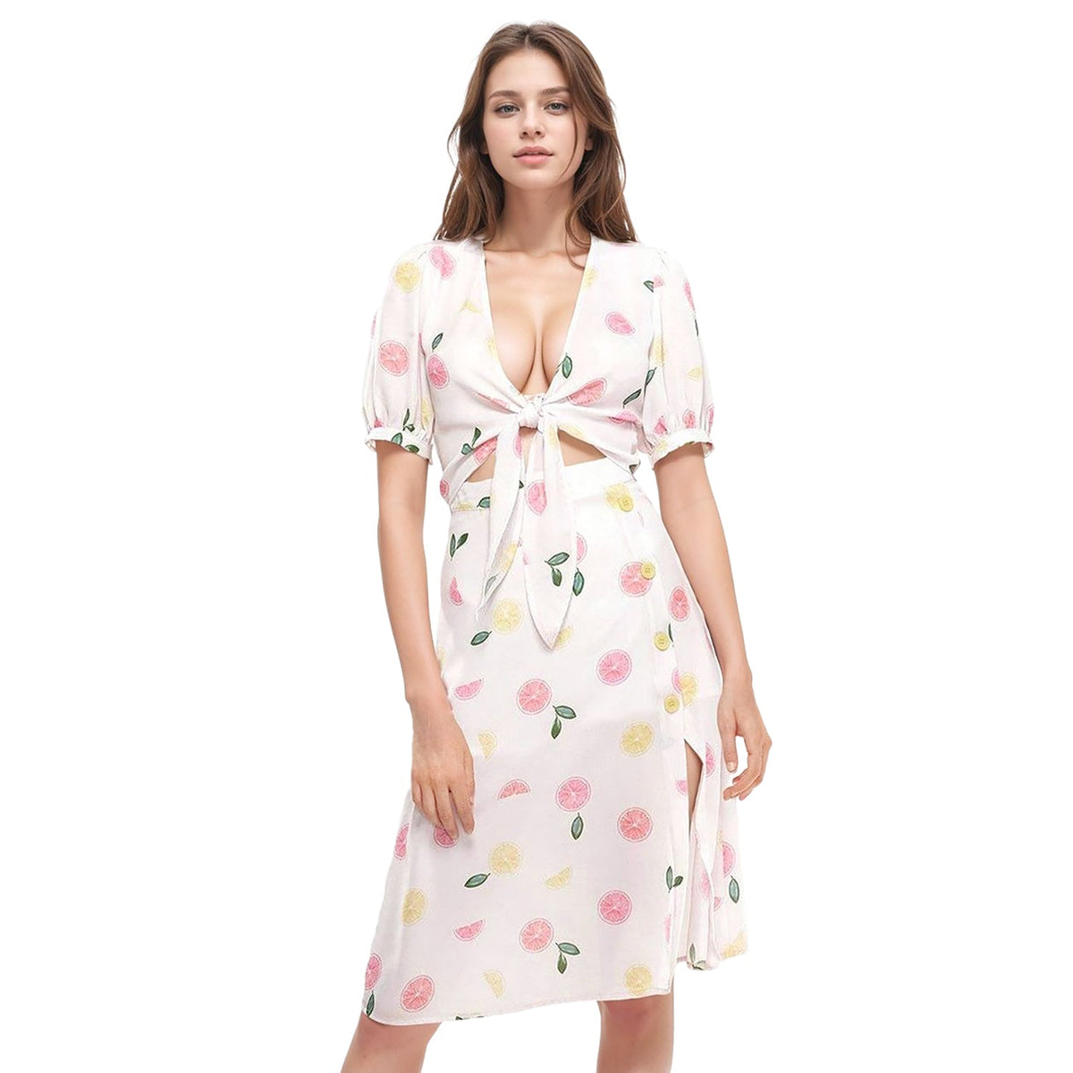 Women's Fruit Punch Tie Hem Open Front Blouse in Fruit Punch