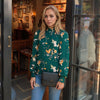 Pleione Women's Smocked Neck Top in Floral Green