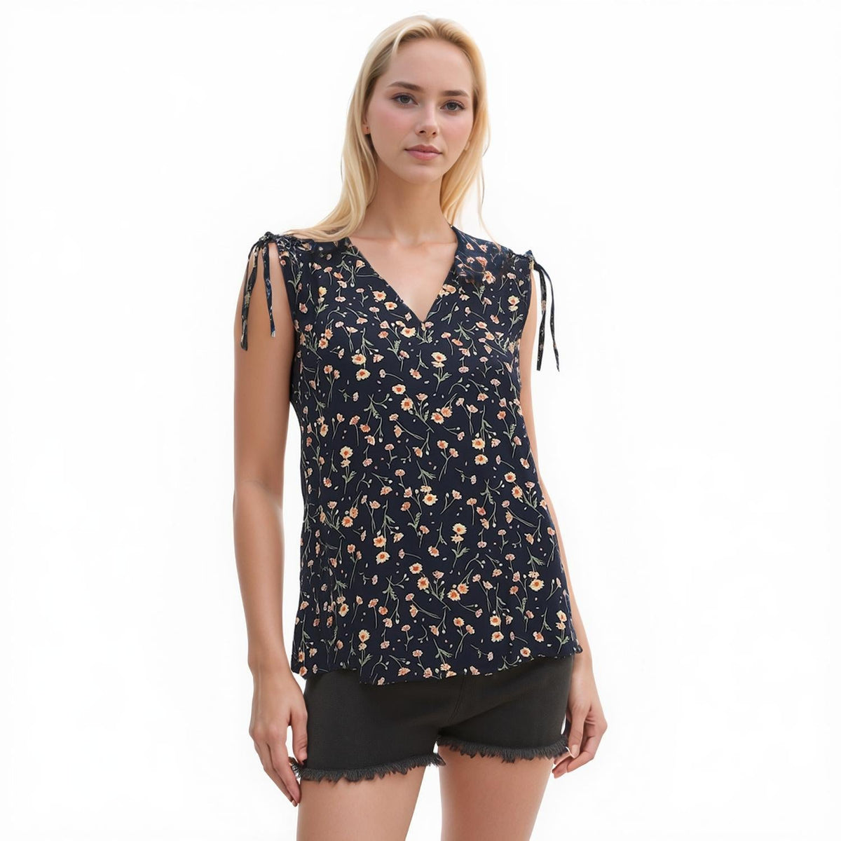 Pleione Women's Tie Shoulder V-Neck Top