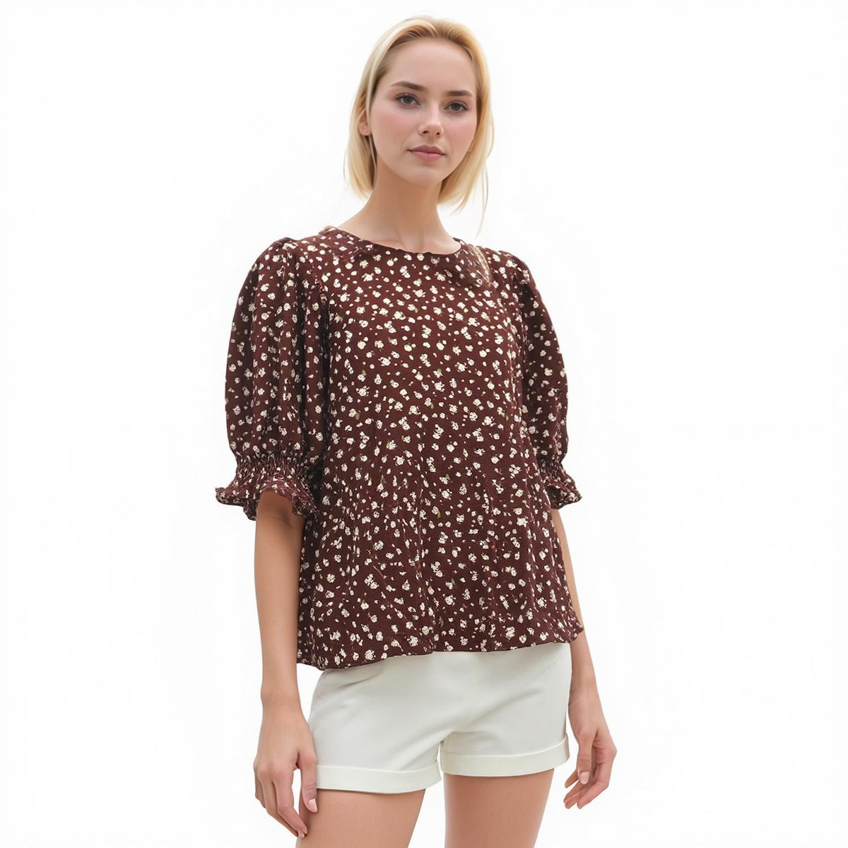 Pleione Ruched Round Neck Blouse