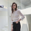 Women's Lace Inset Ruffle Blouse In White