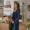 Pleione Women's Sheer Floral Embossed Robe Cardigan in Navy