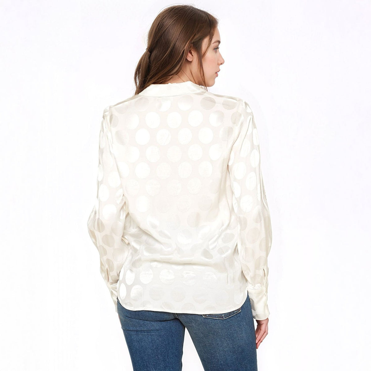 Pleione Women's Polka Dot V-neck Surplice Front Pajama Blouse in White Dots