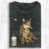 Wacky Cat Printed Design Unisex Oversized T-Shirt – Vintage Washed Graphic Crew Neck Tee