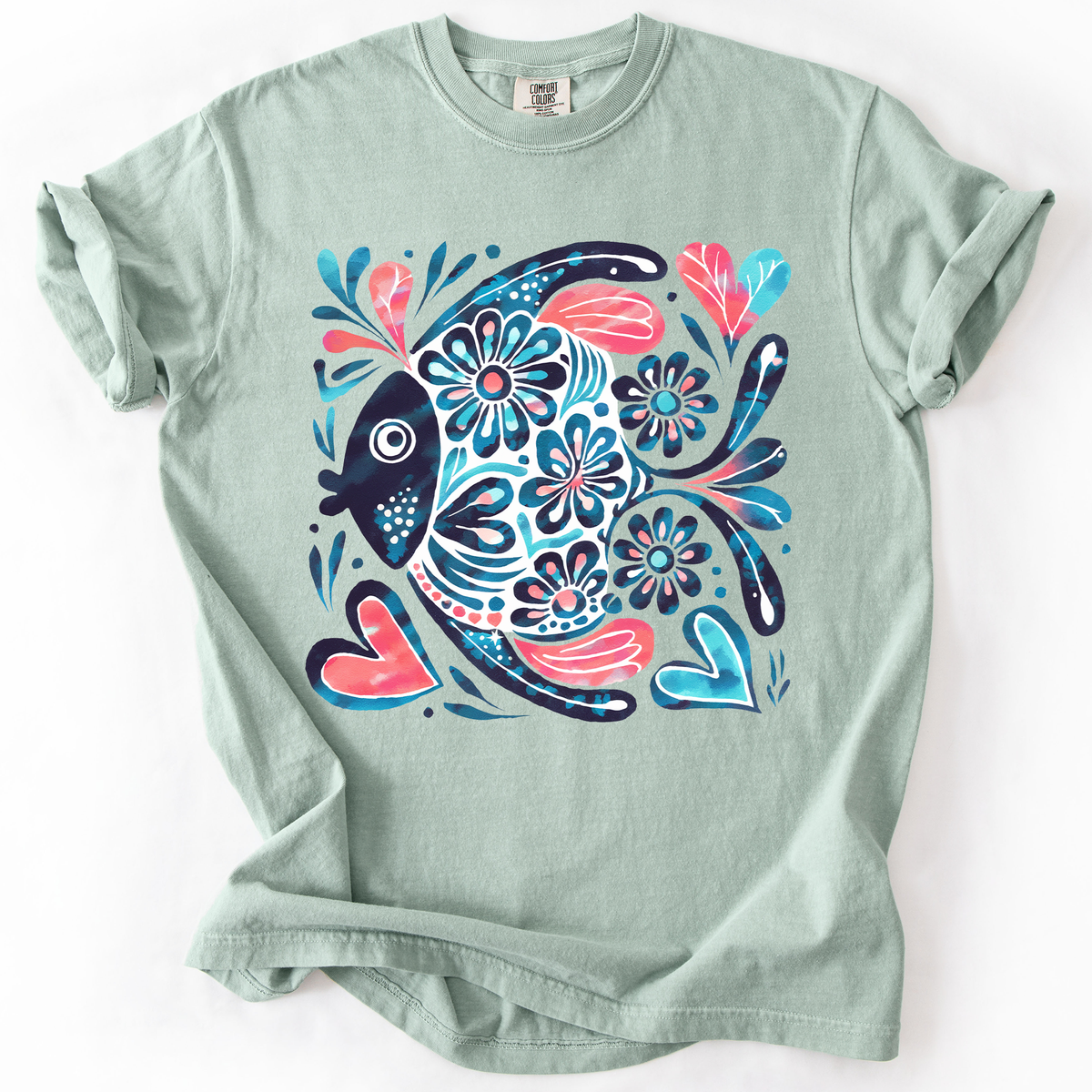 Watercolor Fish Gorgeous Summer Beach Sunshine Ocean Breeze Seaside Vibes Coastal Calm Comfort Colors Tee