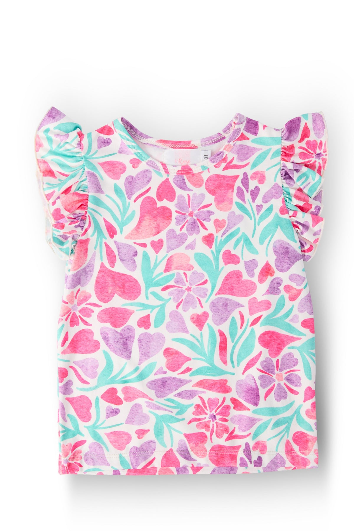 Watercolor Hearts S/S Ruffle Tee