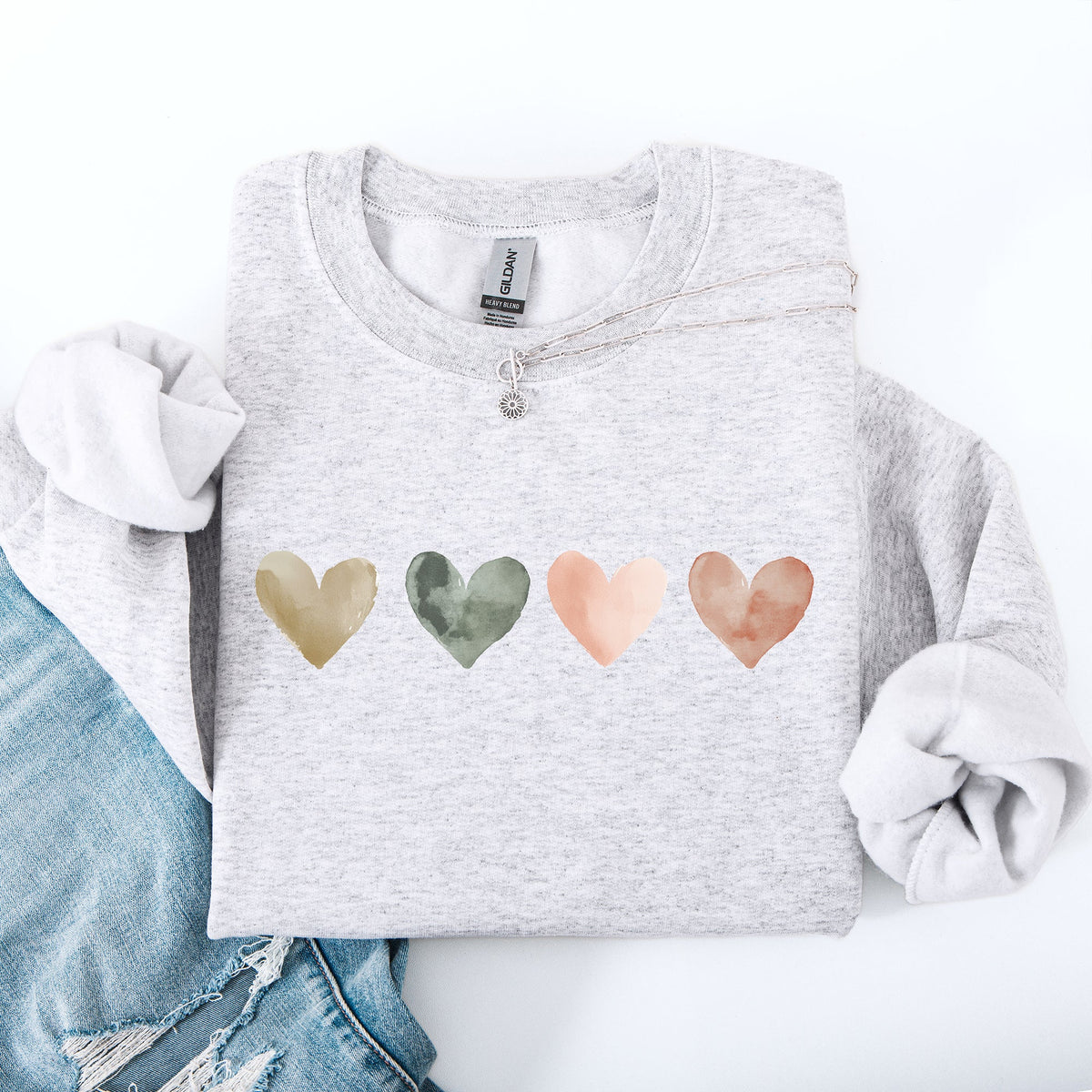 Watercolor Hearts Valentine's Day Love Minimalist Graphic Print Cozy Warmth Sweatshirt