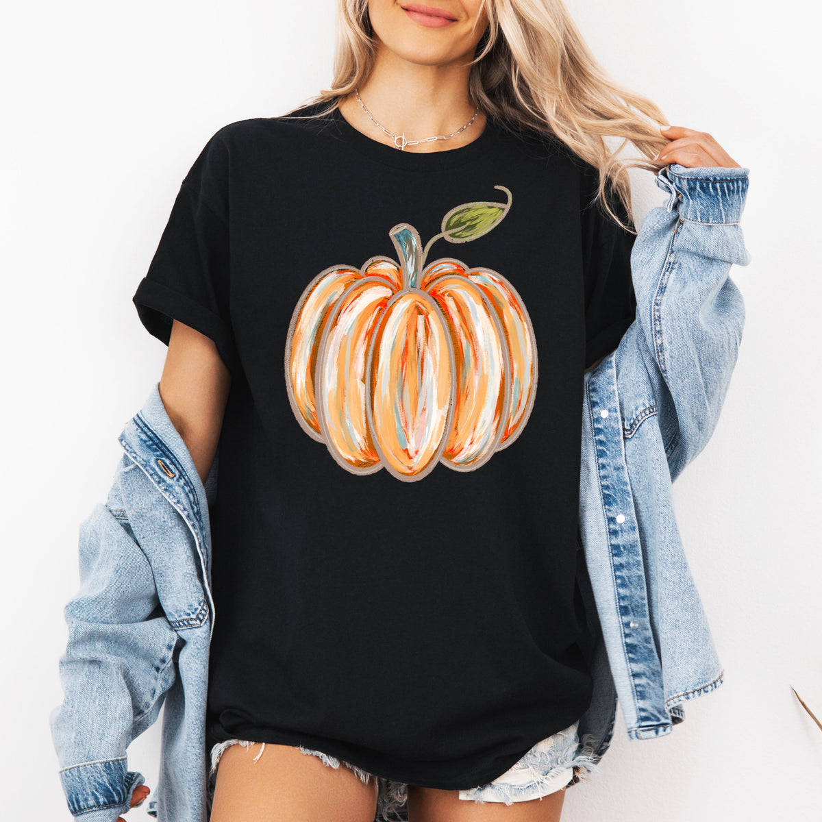 Watercolor Pumpkin Halloween Autumn Fall Seasonal Harvest Nightscape Illustration Graphic Tee