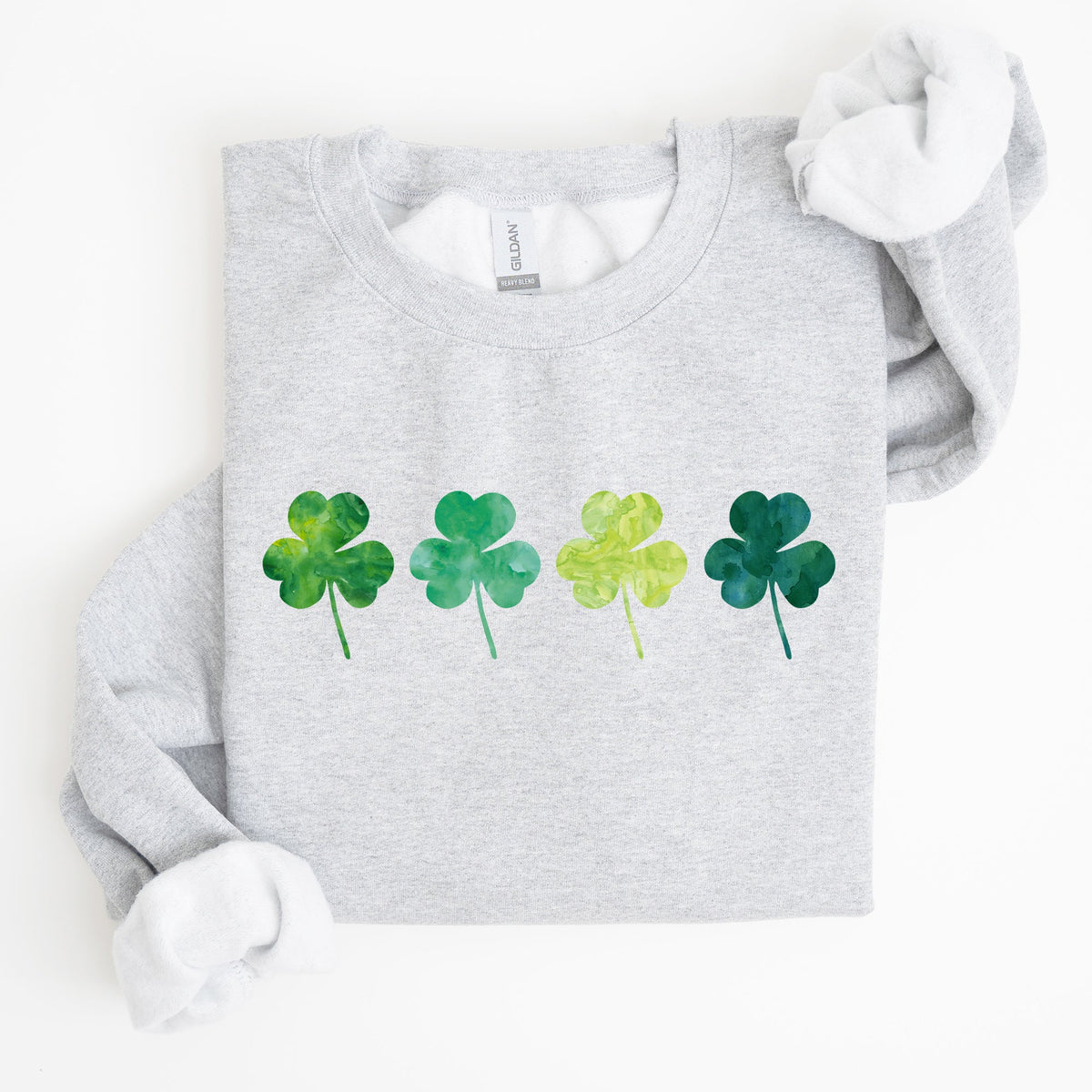 Watercolor Shamrocks In A Row St Patrick's Day Inspired Design For Apparel Sweatshirt