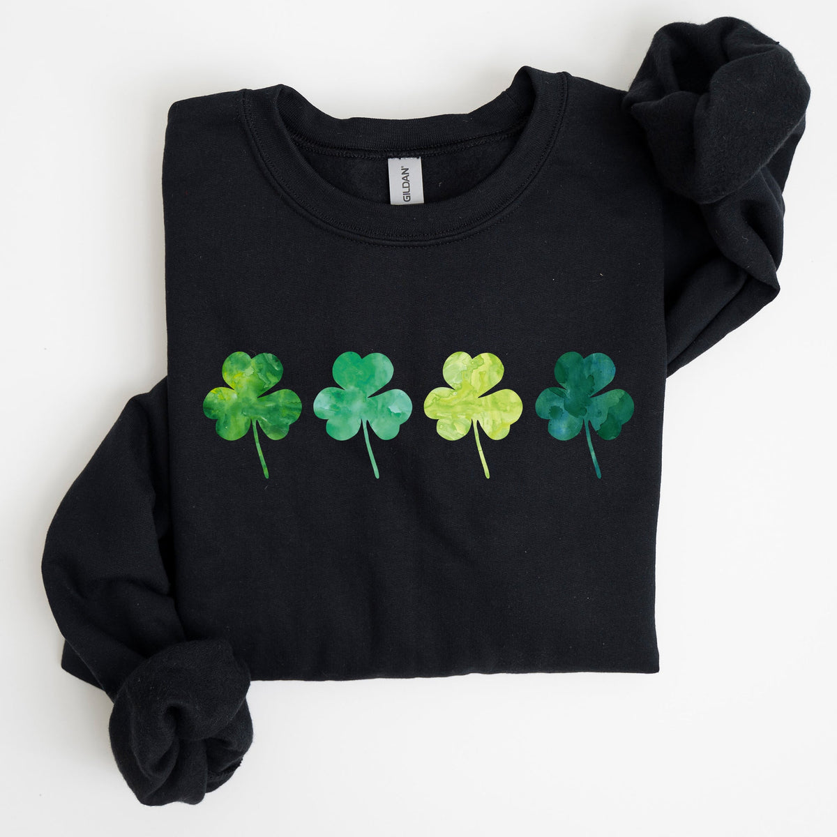 Watercolor Shamrocks In A Row St Patrick's Day Inspired Design For Apparel Sweatshirt