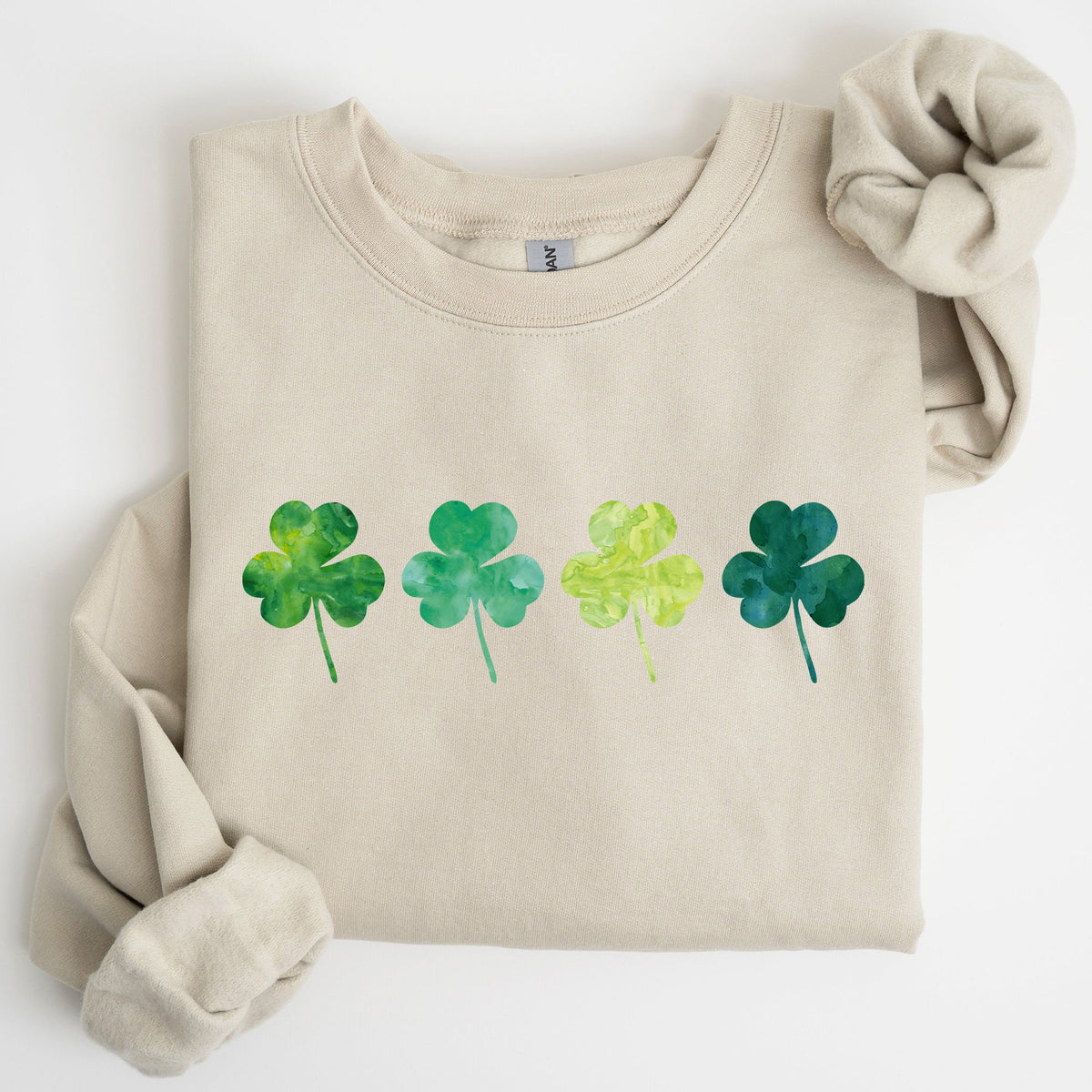 Watercolor Shamrocks In A Row St Patrick's Day Inspired Design For Apparel Sweatshirt