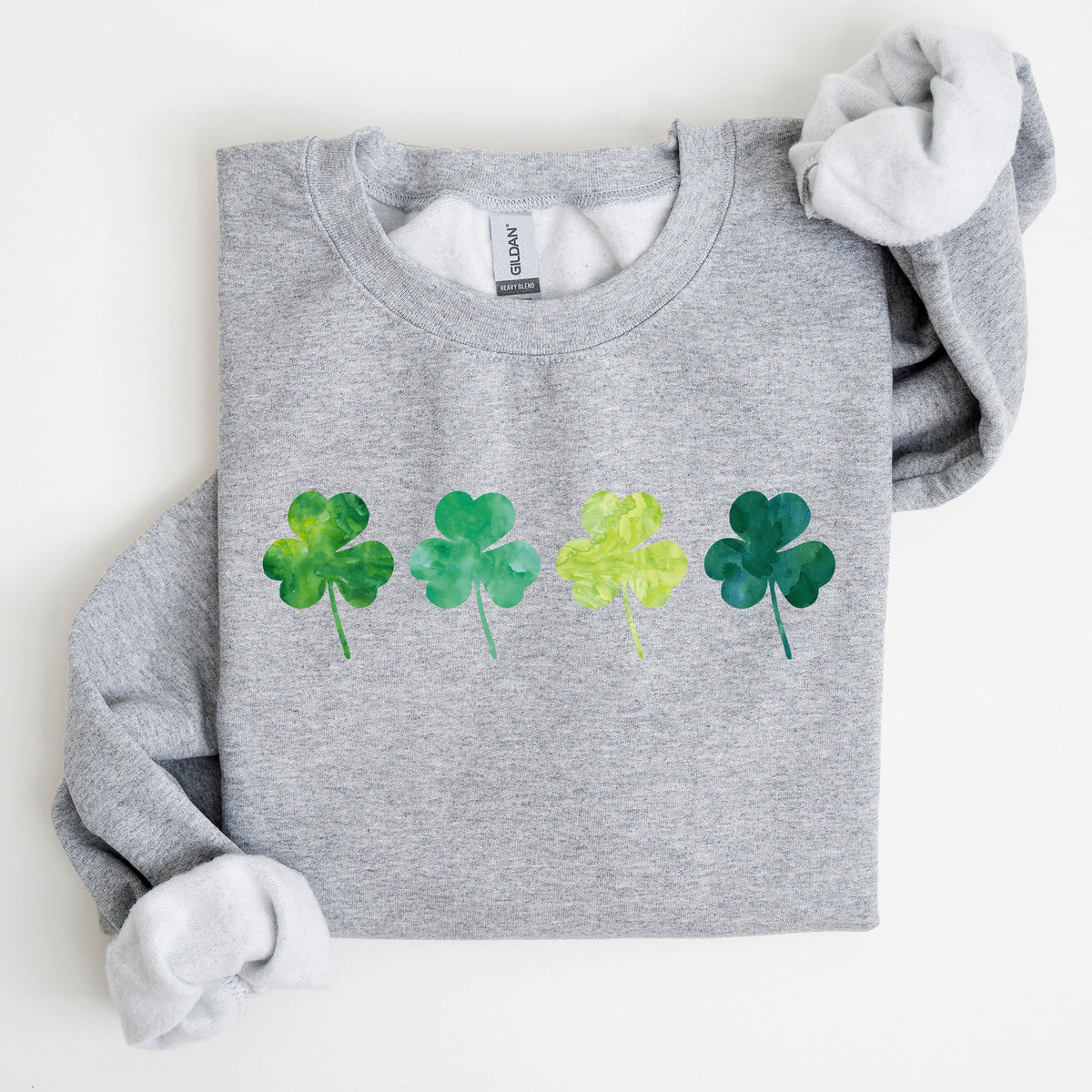 Watercolor Shamrocks In A Row St Patrick's Day Inspired Design For Apparel Sweatshirt