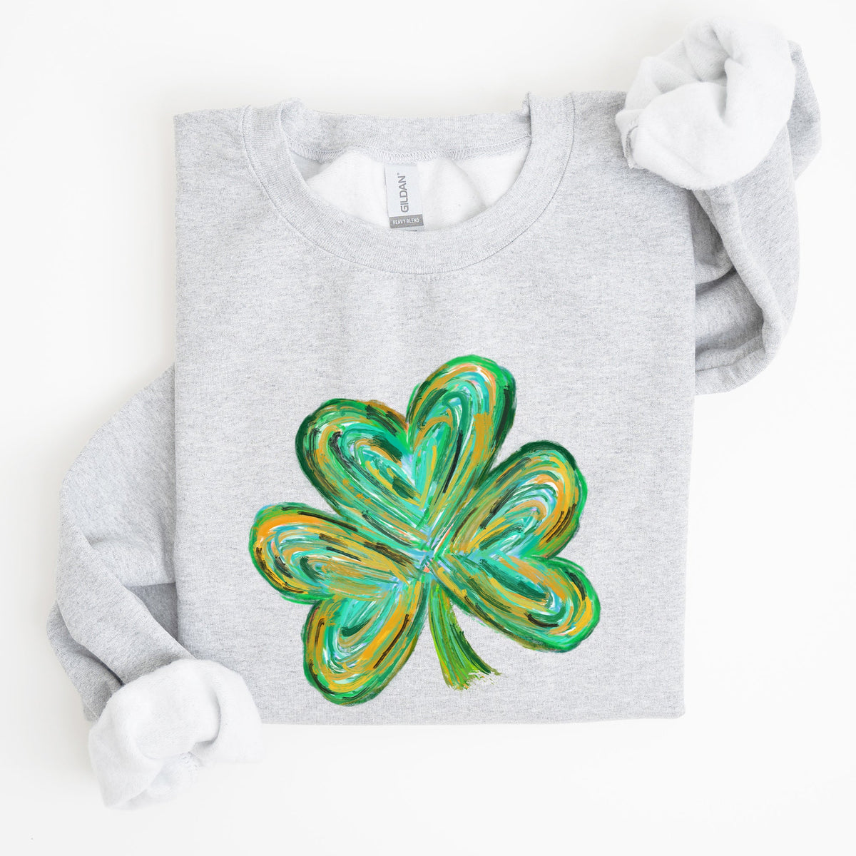 Watercolor Shamrock Hearts Irish St Patrick's Day Edition Cozy Cotton-Polyester Blend Sweatshirt