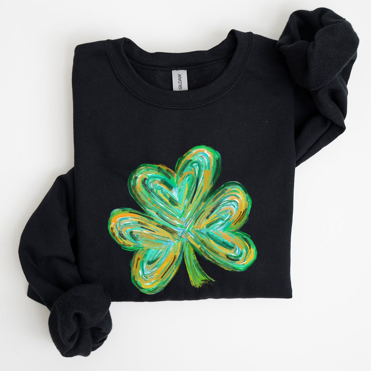Watercolor Shamrock Hearts Irish St Patrick's Day Edition Cozy Cotton-Polyester Blend Sweatshirt
