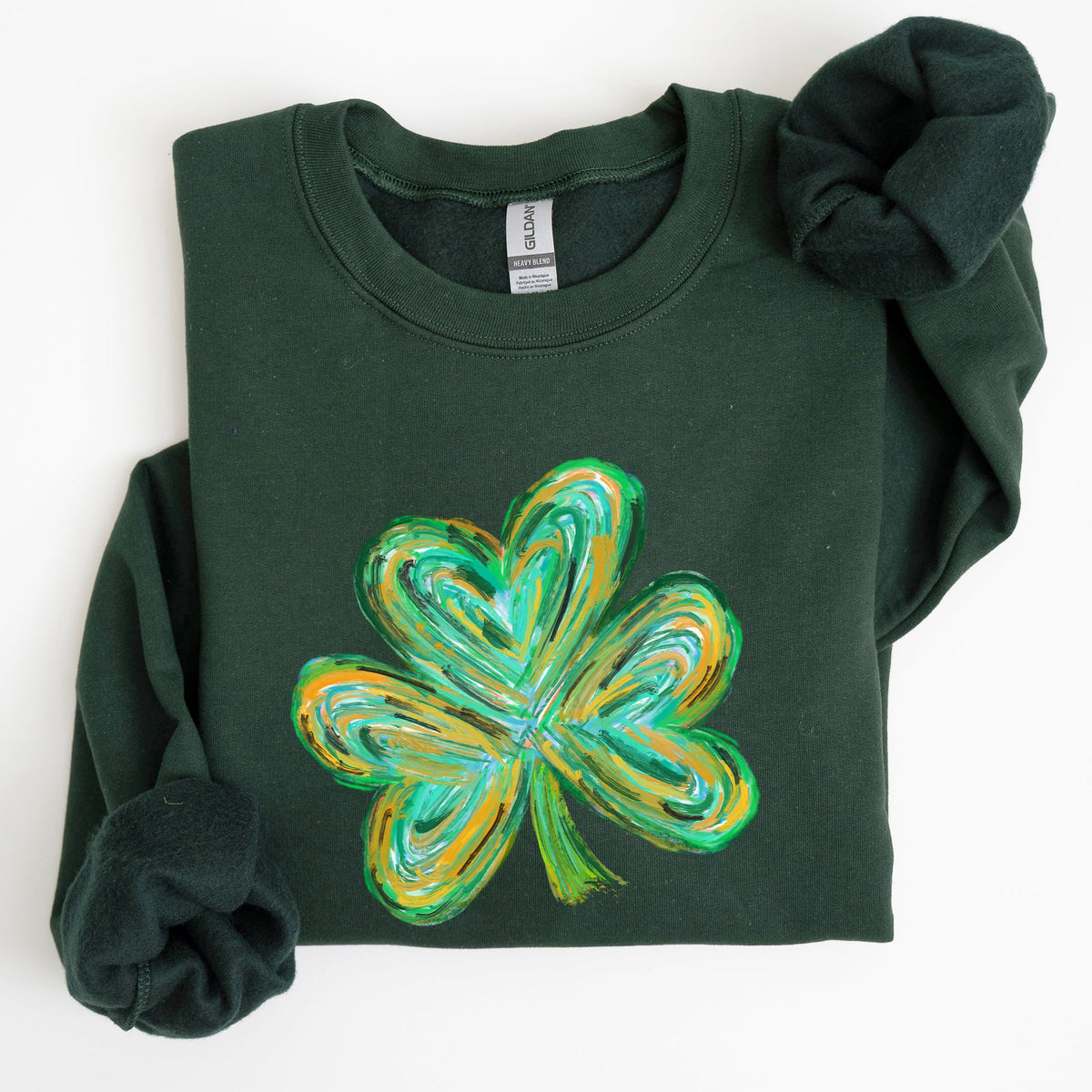 Watercolor Shamrock Hearts Irish St Patrick's Day Edition Cozy Cotton-Polyester Blend Sweatshirt