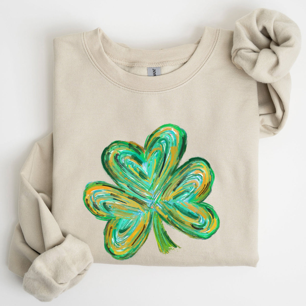 Watercolor Shamrock Hearts Irish St Patrick's Day Edition Cozy Cotton-Polyester Blend Sweatshirt
