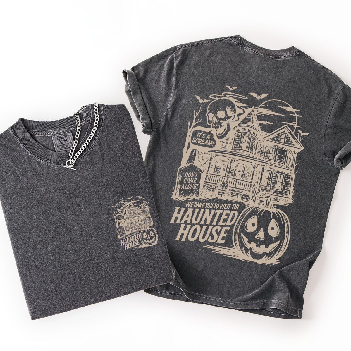 We Dare You To Visit The Haunted House Spooky Halloween Pumpkin Comfort Colors Tee