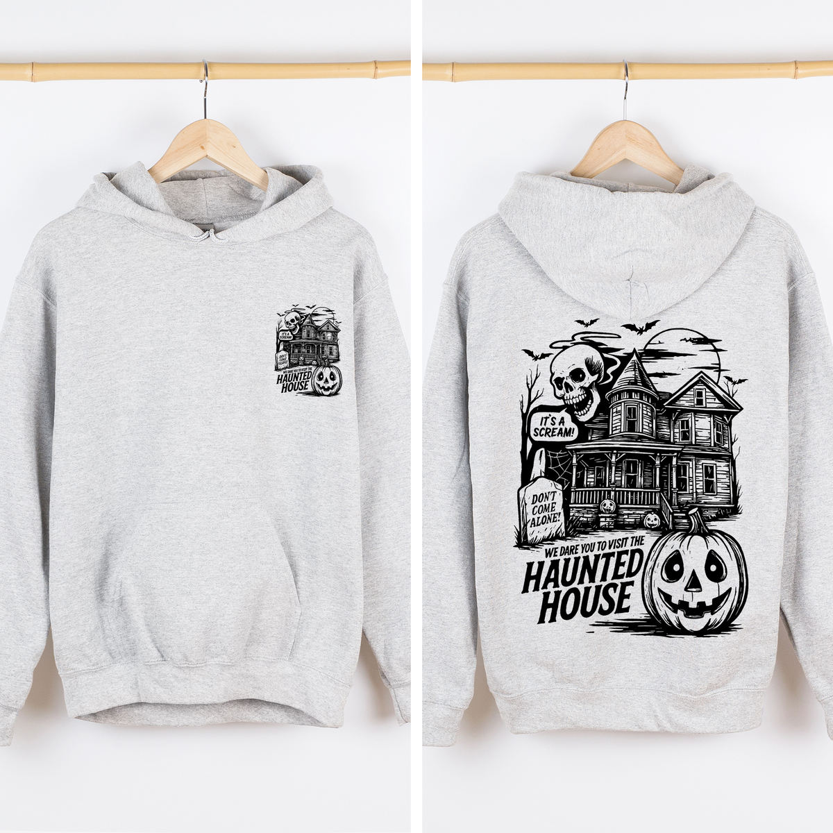 We Dare You To Visit The Haunted House Vintage Inspired Halloween Pumpkin Graphic Hoodie