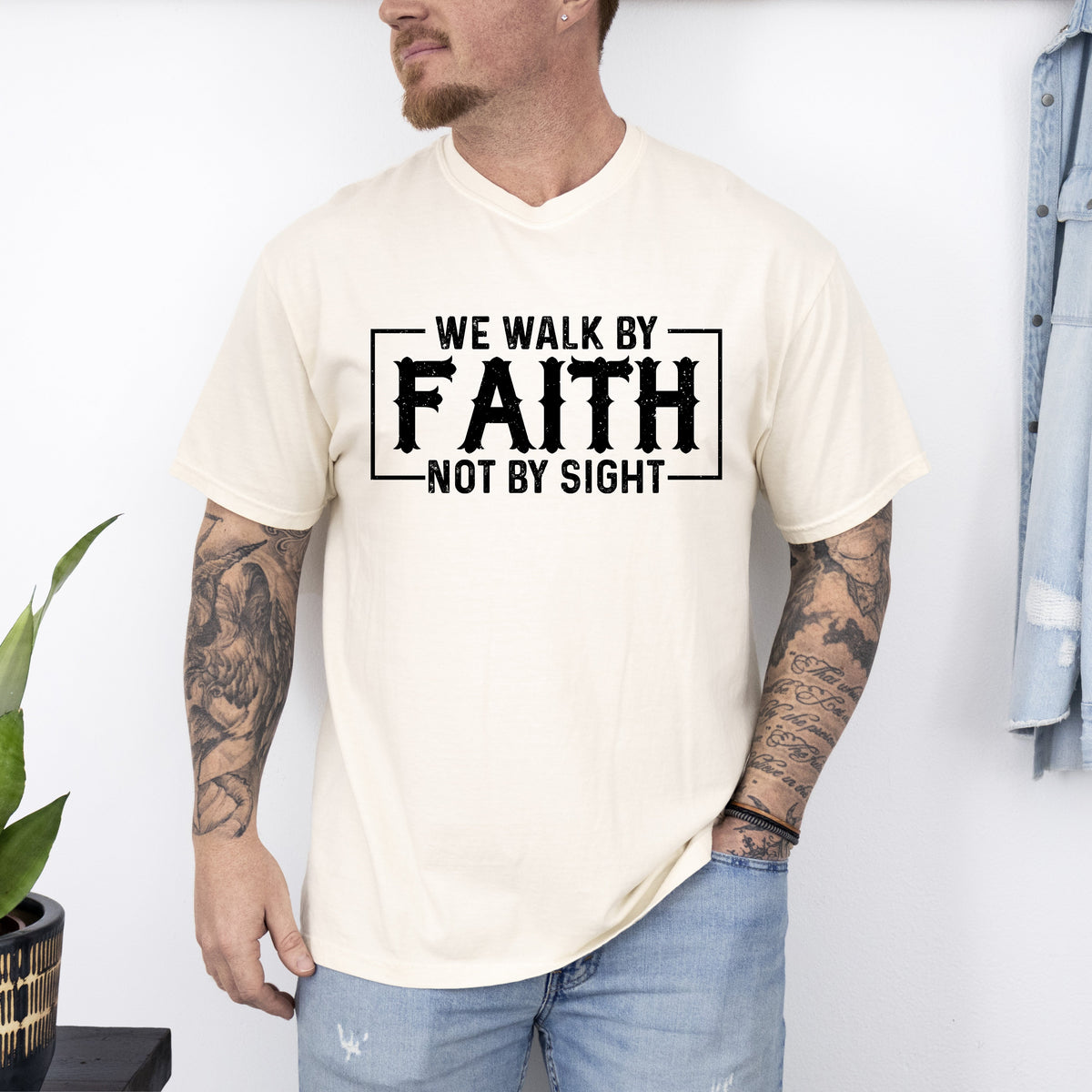 We Walk By Faith Not By Sight Christian Jesus Gospel Religious Comfort Colors Tee