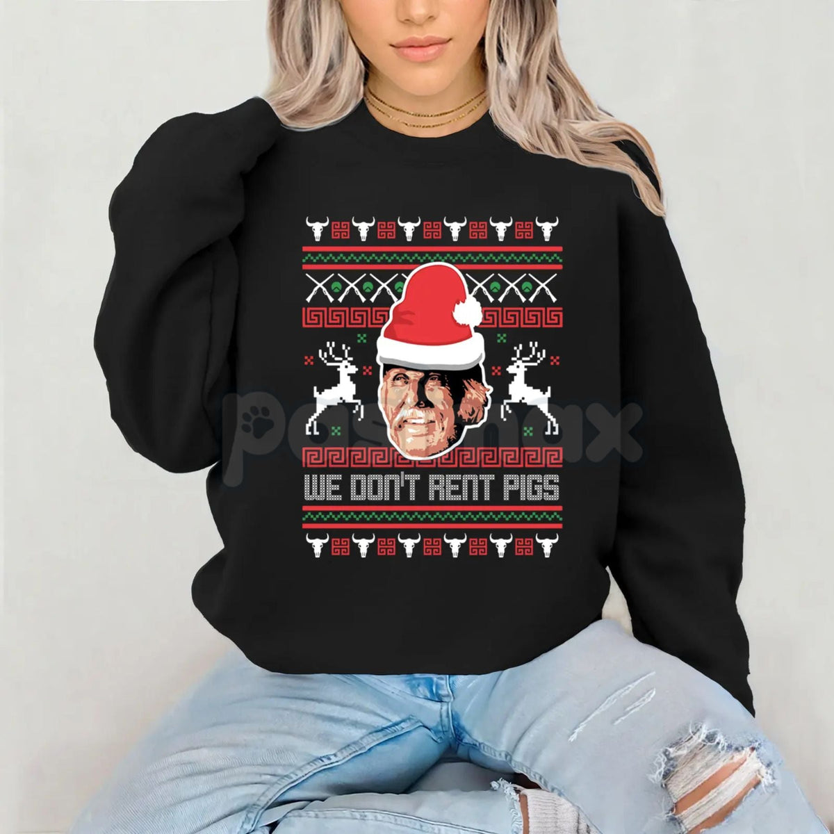 "We Don't Rent Pigs" Ugly Christmas Sweater | Funny Western Movie Christmas Sweatshirt | Tombstone Fan Holiday Jumper
