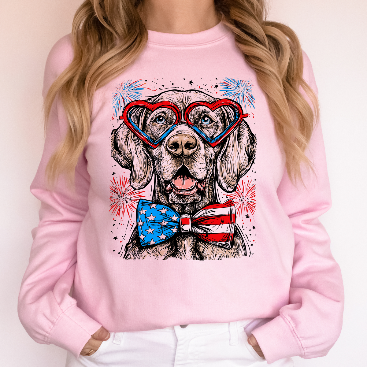 Weimaraner Patriotic Dog USA American Flag 4th of July Pet Lover Land of The Free Sweatshirt
