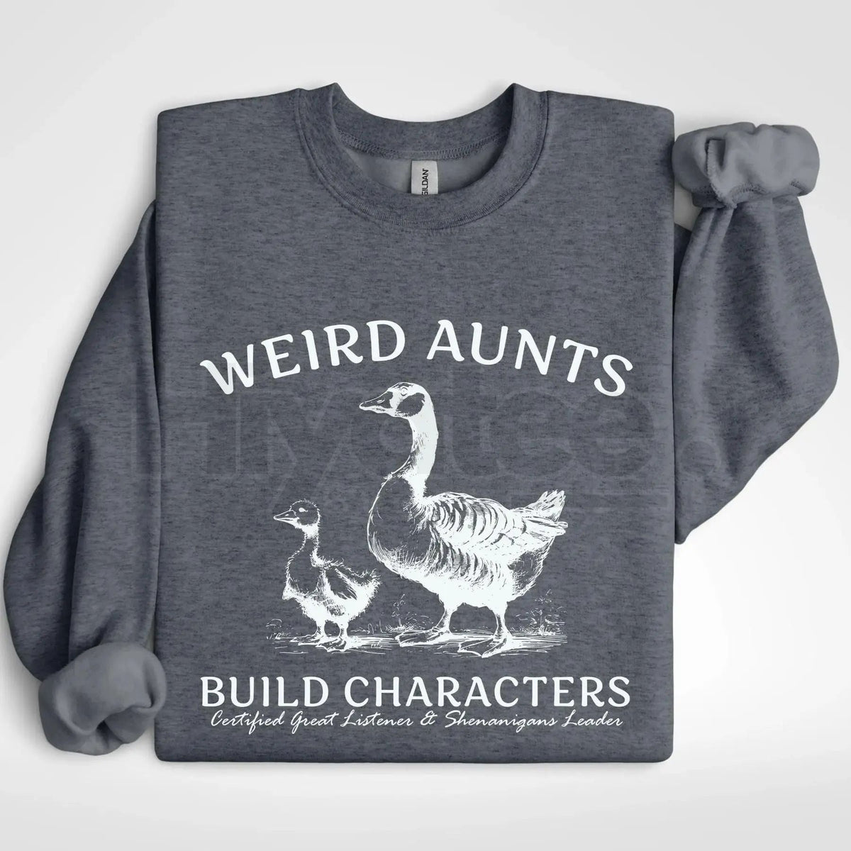 Weird Aunts Build Character Sweatshirt: Funny Goose and Duck Aunt Crewneck