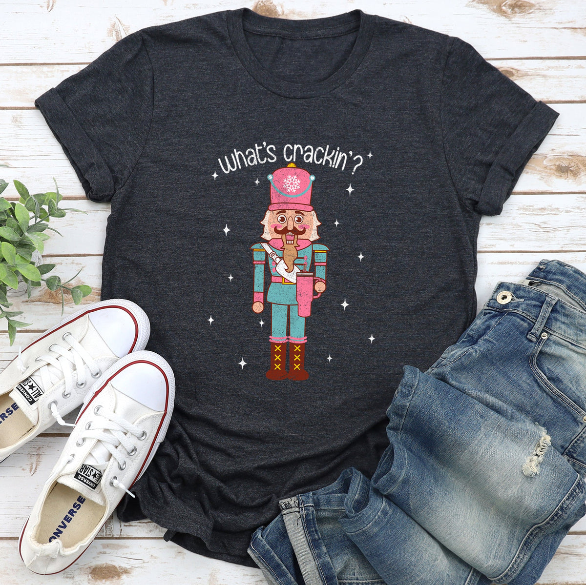What's Crackin Nutcracker Christmas Classic Holiday Festive Cozy Vintage Style Whimsical Seasonal Icon Art Graphic Tee