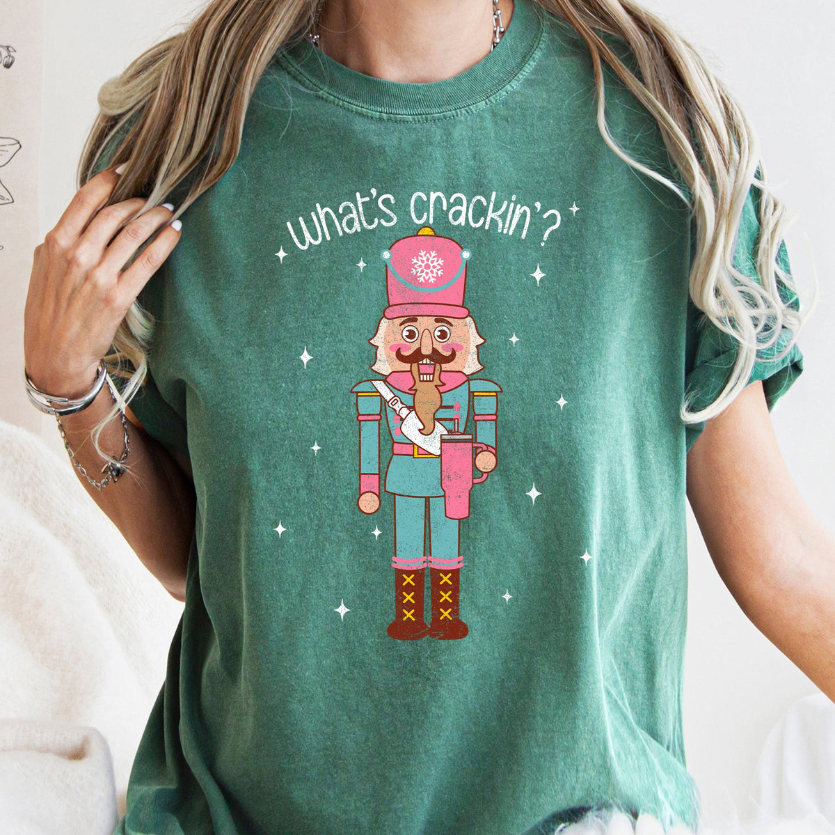 What's Crackin Nutcracker Christmas Text Festive Holiday Greeting Design For Seasonal Cheer Comfort Colors Tee