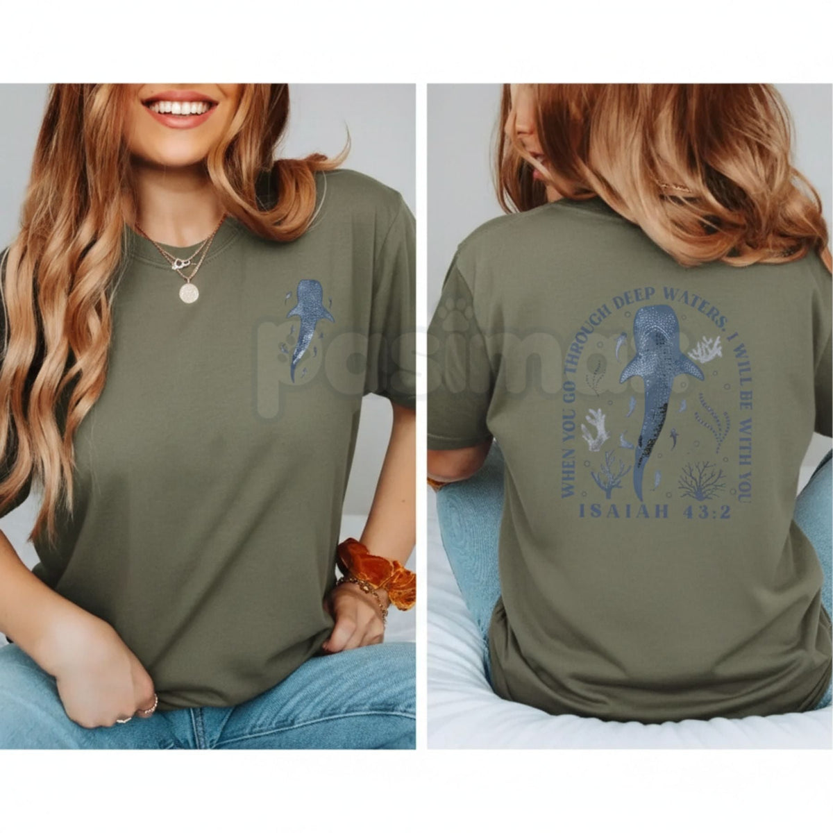 "When You Go Through Deep Waters" Christian T-Shirt - Isaiah 43:2 Inspirational Faith Tee, Scripture Verse Religious Graphic Shirt, Premium Heavyweight Hope & Encouragement Top, Minimalist Christian Gift for Women & Men, Ocean Inspired Spiritual Apparel