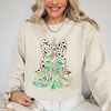 Whimsical Pastel Christmas Tree Coquette Ribbon Bow Dalmatian Print Xmas Sweatshirt