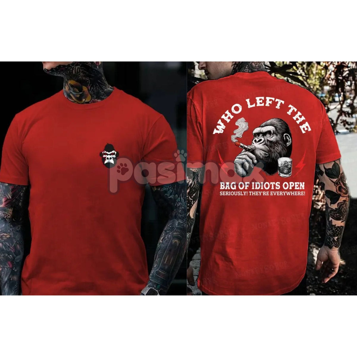 "Who Left The Bag Of Idiots Open" Funny T-Shirt - Monkey Graphic Tee, Sarcastic Menswear Top