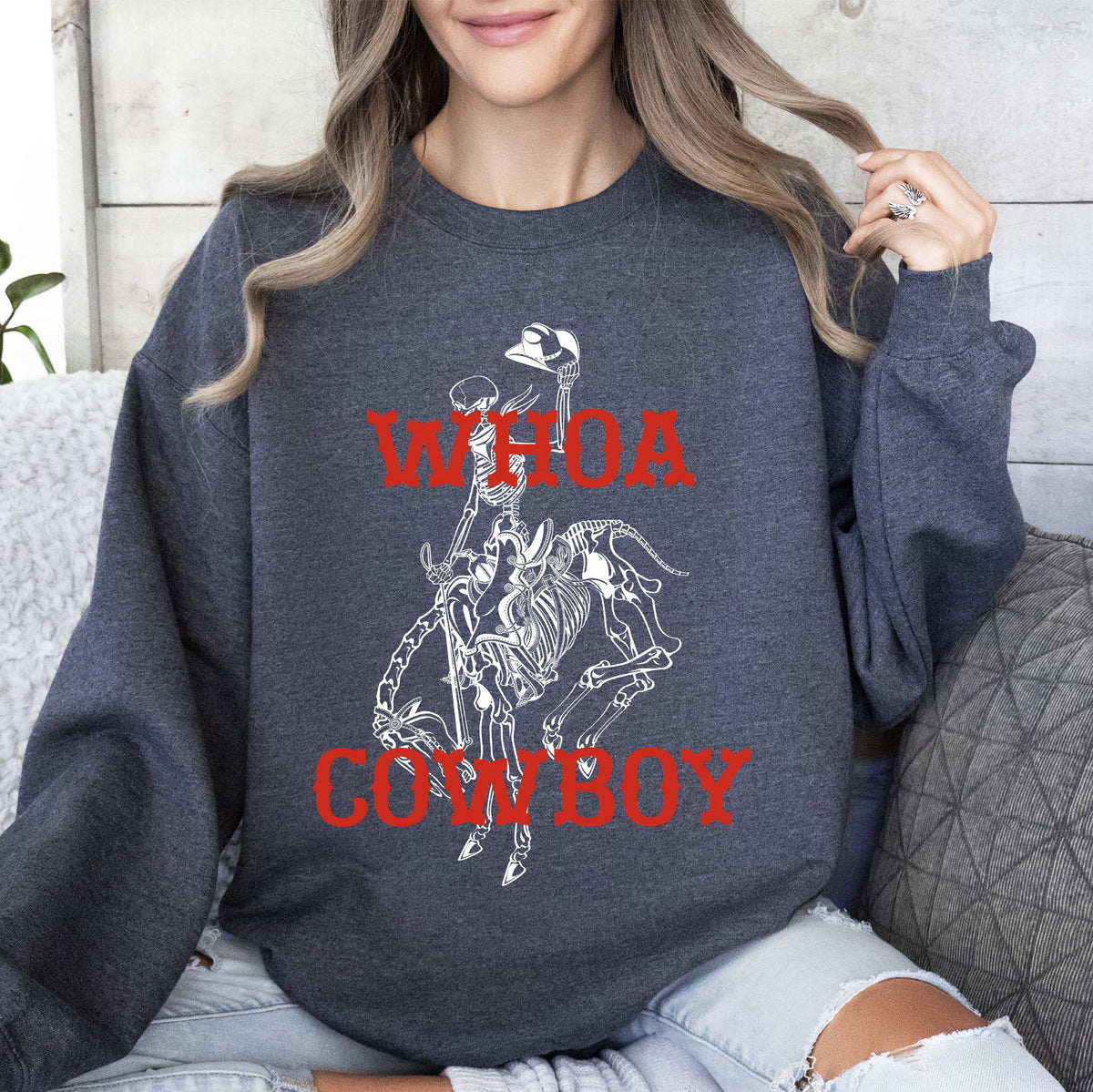 Whoa Cowboy Skeleton Horse Western Illustration Collection For Western Lovers Sweatshirt