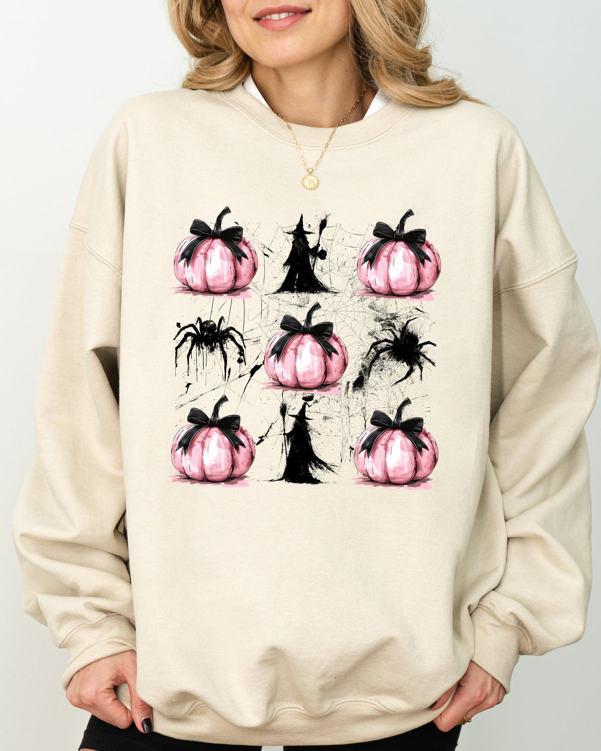 Witch Spiders Pumpkins Spooky Coquette Ribbons and Bows Halloween Autumn Sweatshirt
