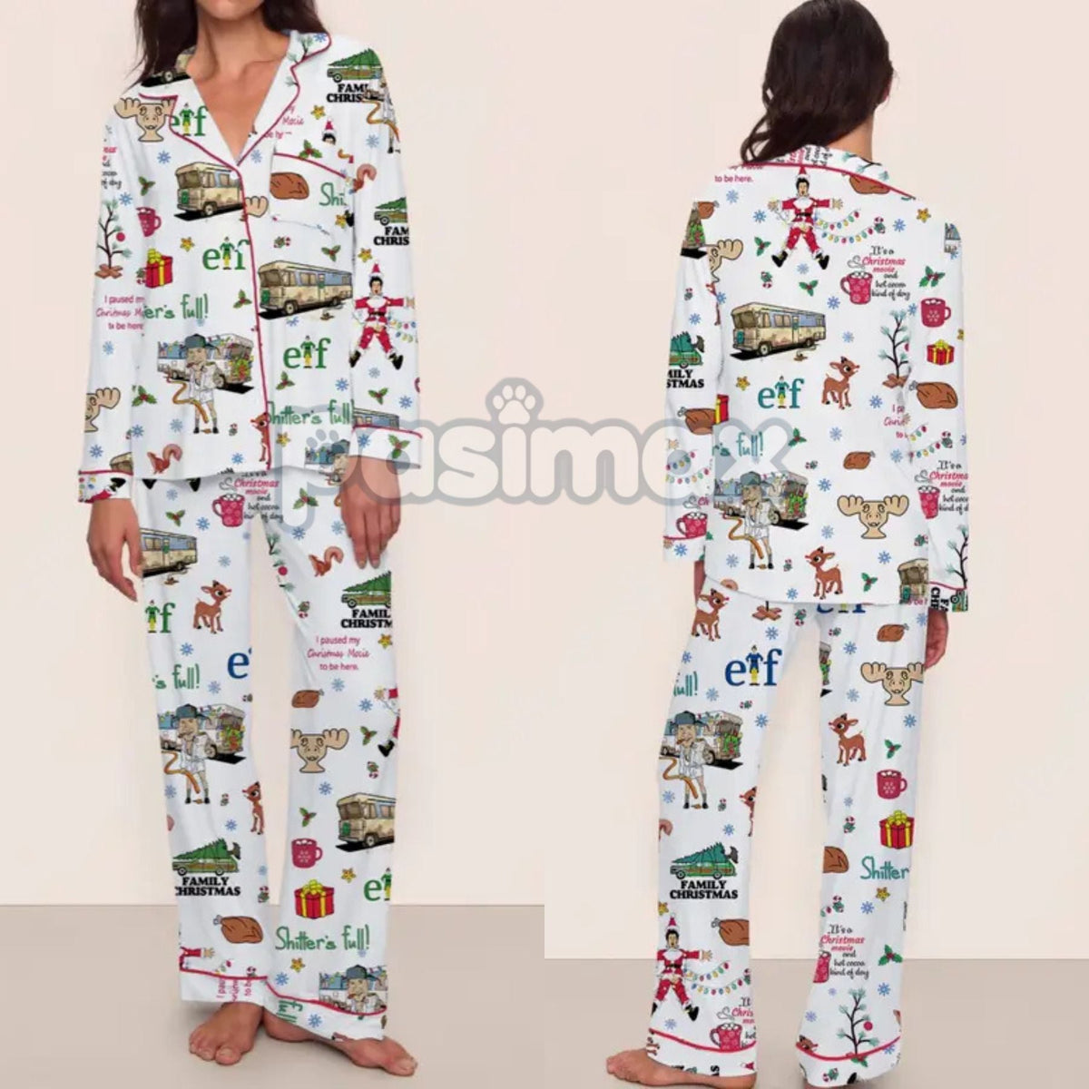 Women's Christmas Pajama Set - Elegant Long Sleeve Top & Pants, Comfortable Home Wear for Fall Winter & Holiday Gift