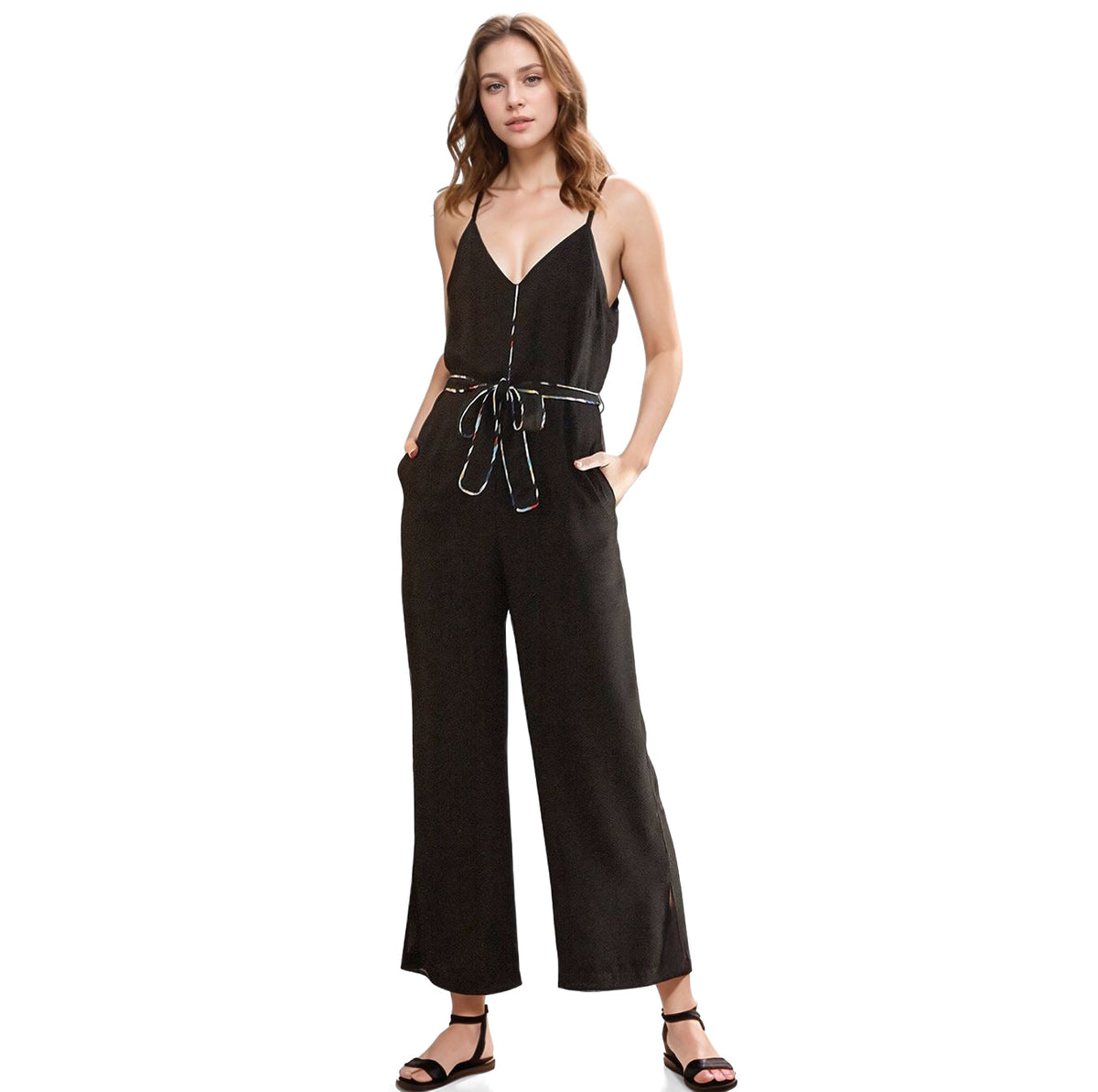 Women's Multi-color Binding Jumpsuit in Black