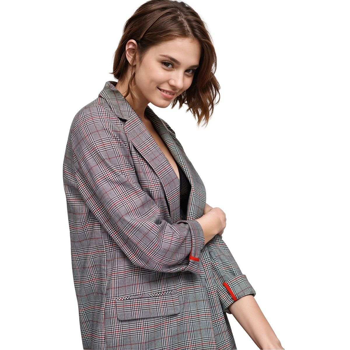 Women's Multi Glen Plaid Blazer In Grey Plaid