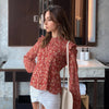 Pleione Long Sleeve Ruffle Blouse Top in Rust Floral