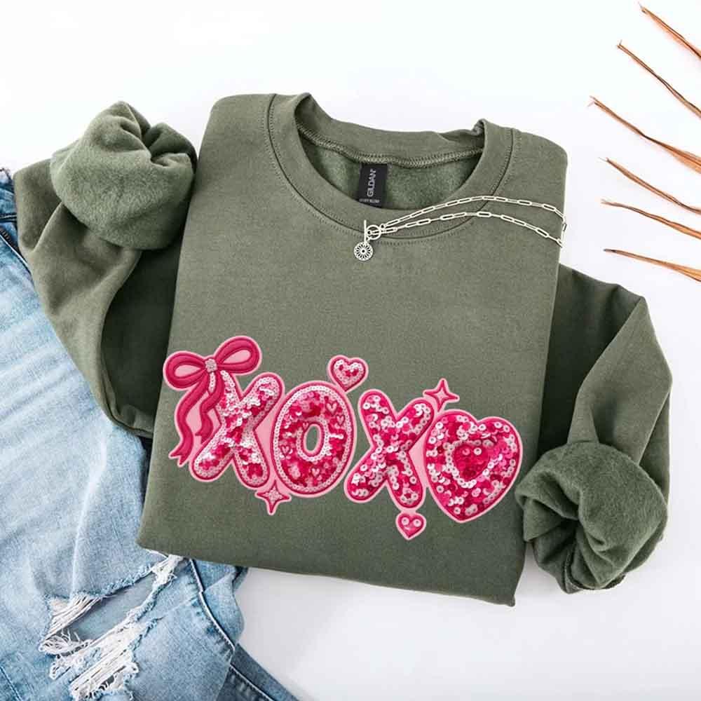 XOXO Sequins Valentine Sweatshirt – Faux Printed Sweater