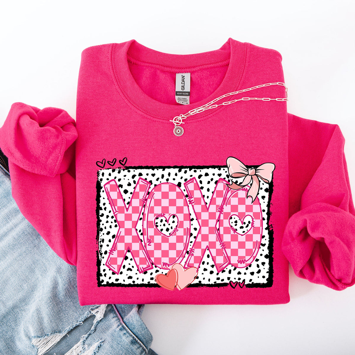 XOXO Valentine's Day Dalmatian Print Love Hearts Chic Cozy Fleece Wearable Artwork Sweatshirt