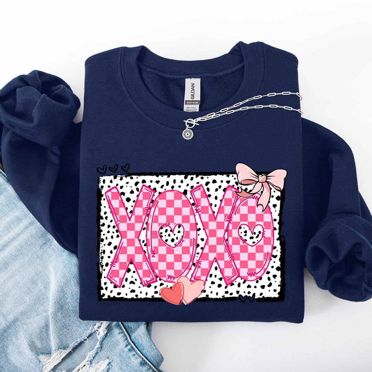 XOXO Valentine's Day Dalmatian Print Love Hearts Chic Cozy Fleece Wearable Artwork Sweatshirt