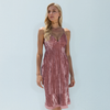 Women's Velvet Spaghetti Strap Ruffle Hem Midi Dress