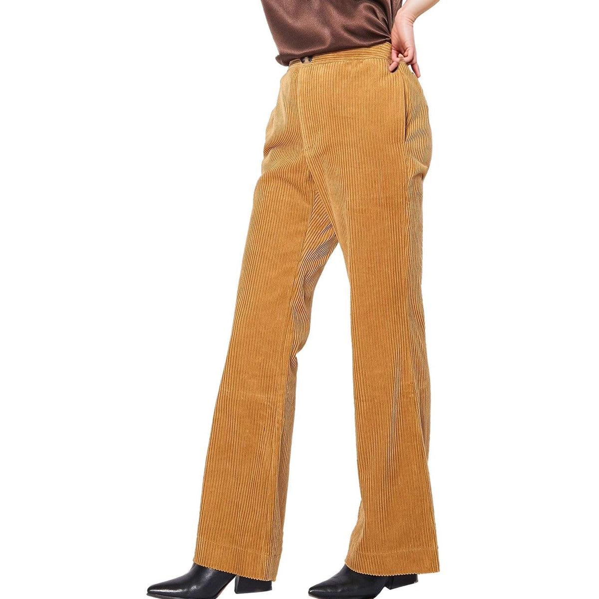 Pleione Women's Corduroy Wide Leg High Waist Pants in Dijon