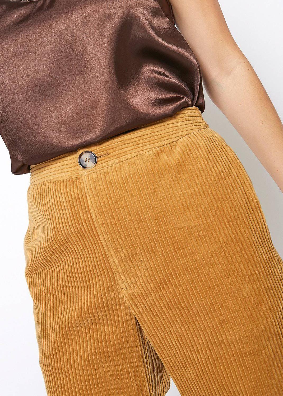 Pleione Women's Corduroy Wide Leg High Waist Pants in Dijon