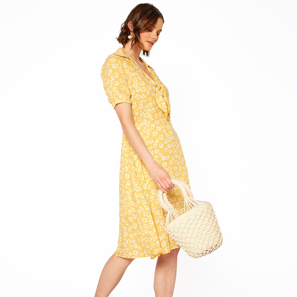 Pleione Tied Open Front Collard Floral Dress