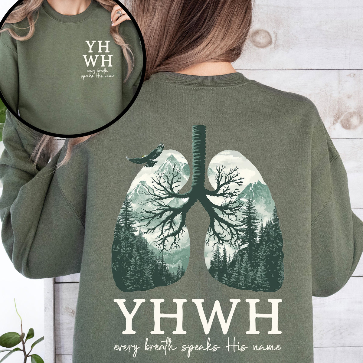 YHWH Lungs Christian Front and Back Every Breath Speak His Name Hebrew Name of God Sweatshirt