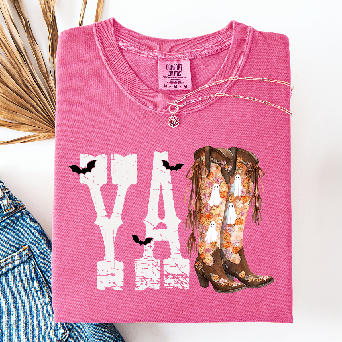 Y'all Cowboy Boots Western Halloween Autumn Fall Watercolor Graphic Comfort Colors Tee