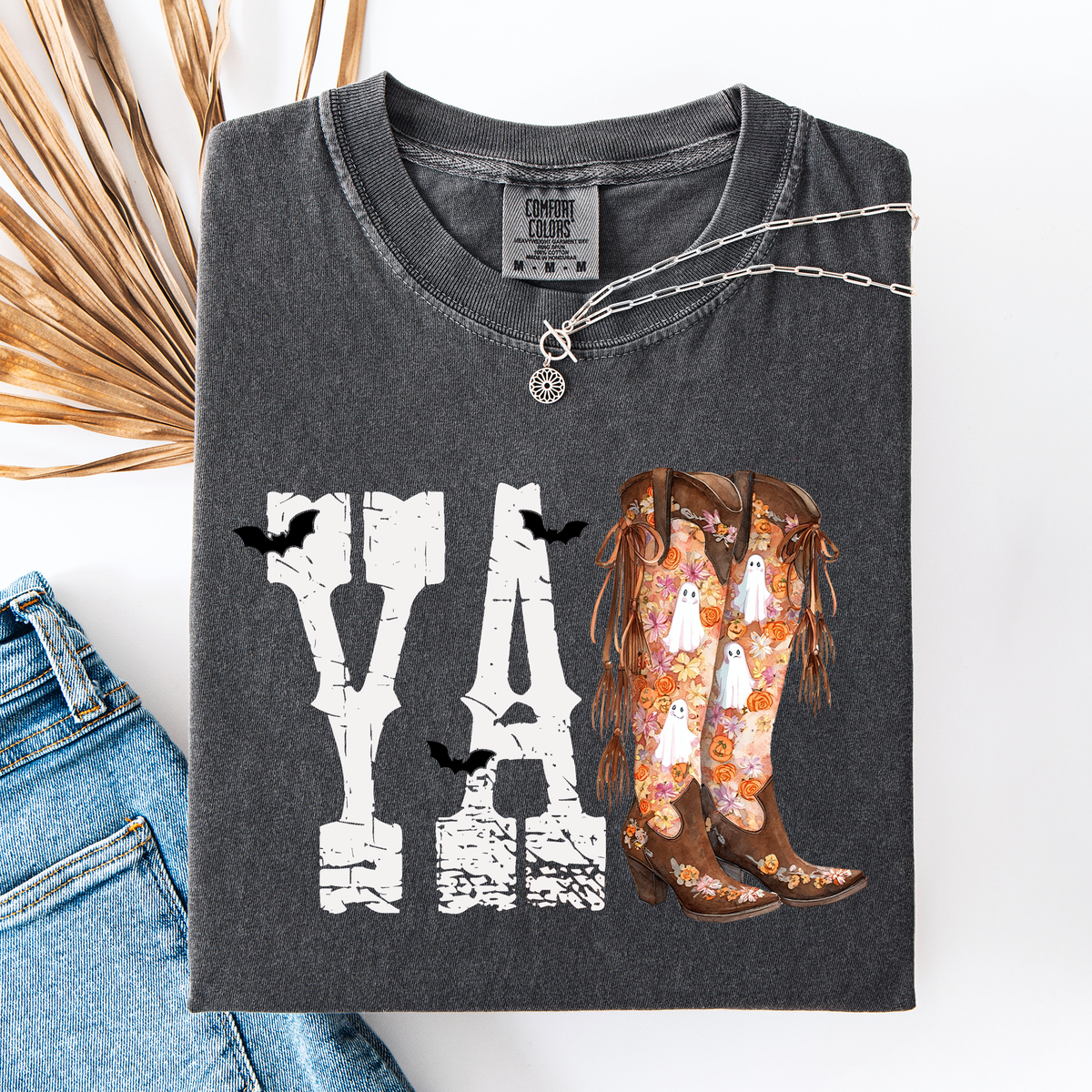 Y'all Cowboy Boots Western Halloween Autumn Fall Watercolor Graphic Comfort Colors Tee