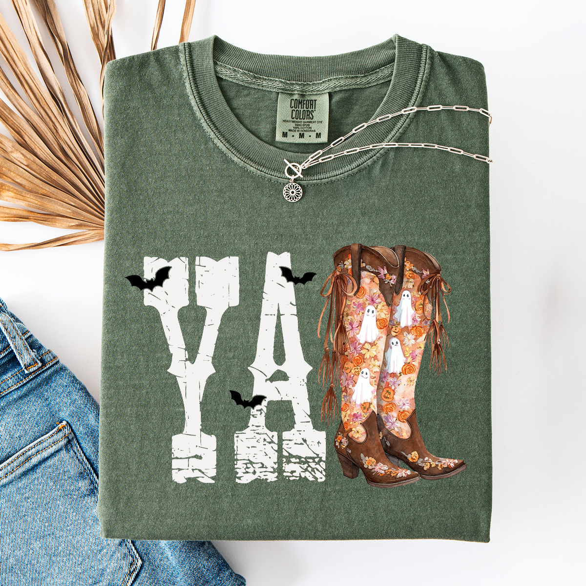 Y'all Cowboy Boots Western Halloween Autumn Fall Watercolor Graphic Comfort Colors Tee