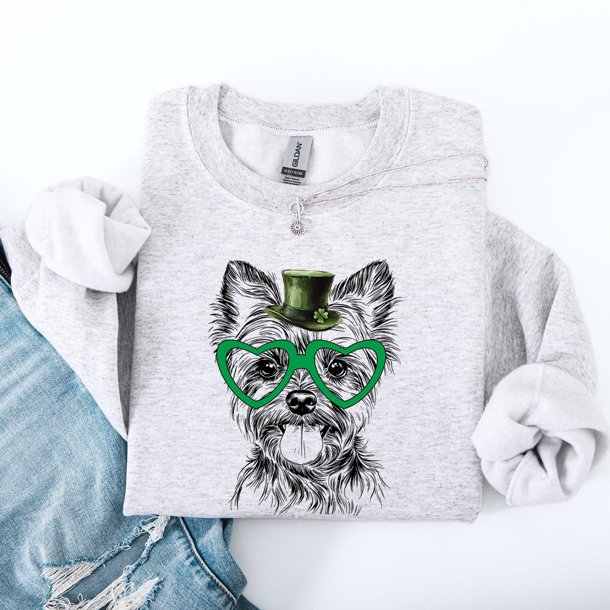 Yorkie Yorkshire Terrier Lucky Irish St Patrick's Day Theme Cute Celebration Art Sweatshirt