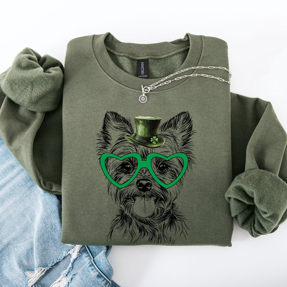 Yorkie Yorkshire Terrier Lucky Irish St Patrick's Day Theme Cute Celebration Art Sweatshirt